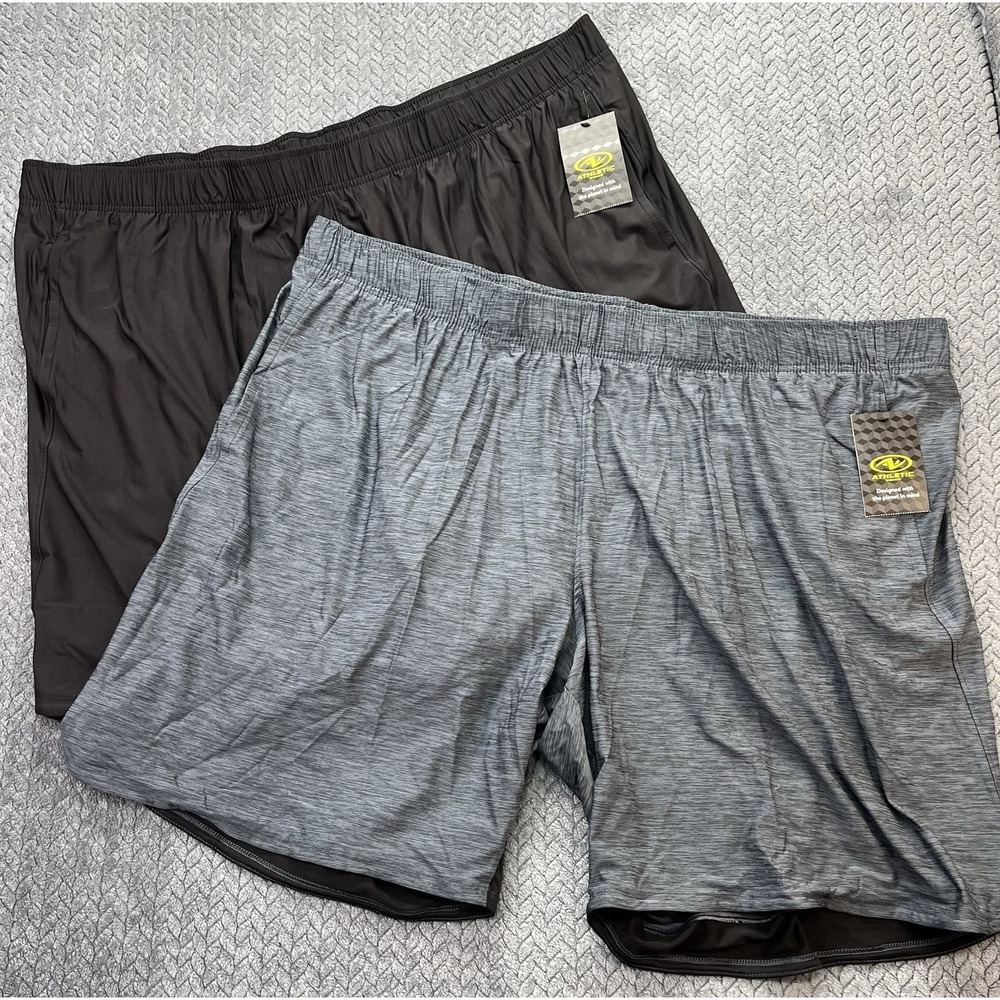 2 Pairs Men's Athletic Works Knit Jersey Shorts DriWorks Black/Grey 3XL